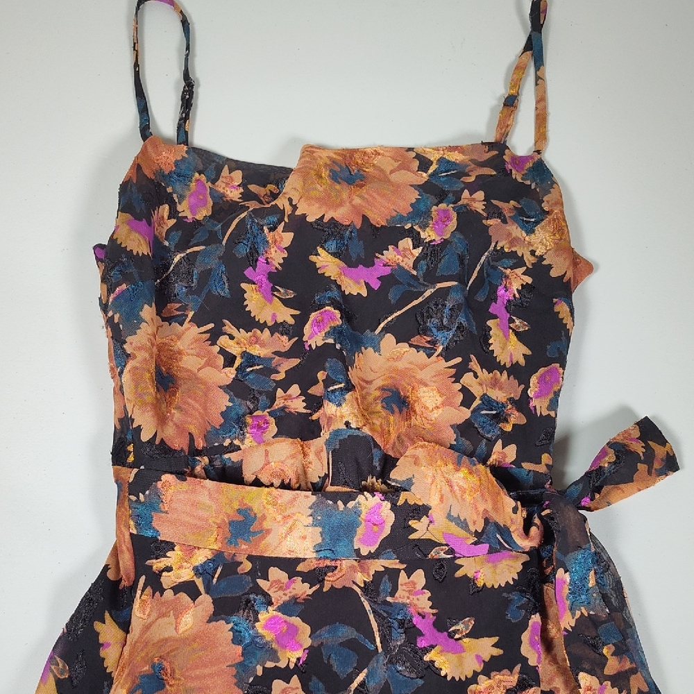 Lulus Dramatic Darling Black Floral Print Cowl Faux Wrap Maxi Dress XS - Picture 6 of 12